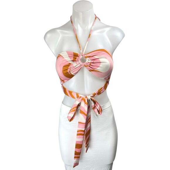 Princess Polly Camelia Pink Halter Sleeveless Cutout Tie Bra Bandeau Crop Top 0 - Picture 1 of 5